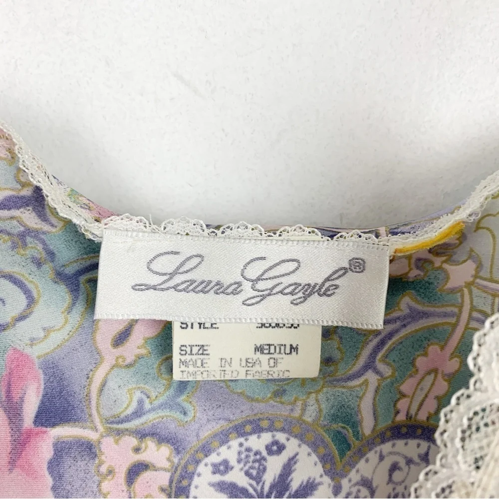Vintage 60s Laura Gayle Paisley Floral Lace Mini Slip Dress Sz M - Picture 8 of 11